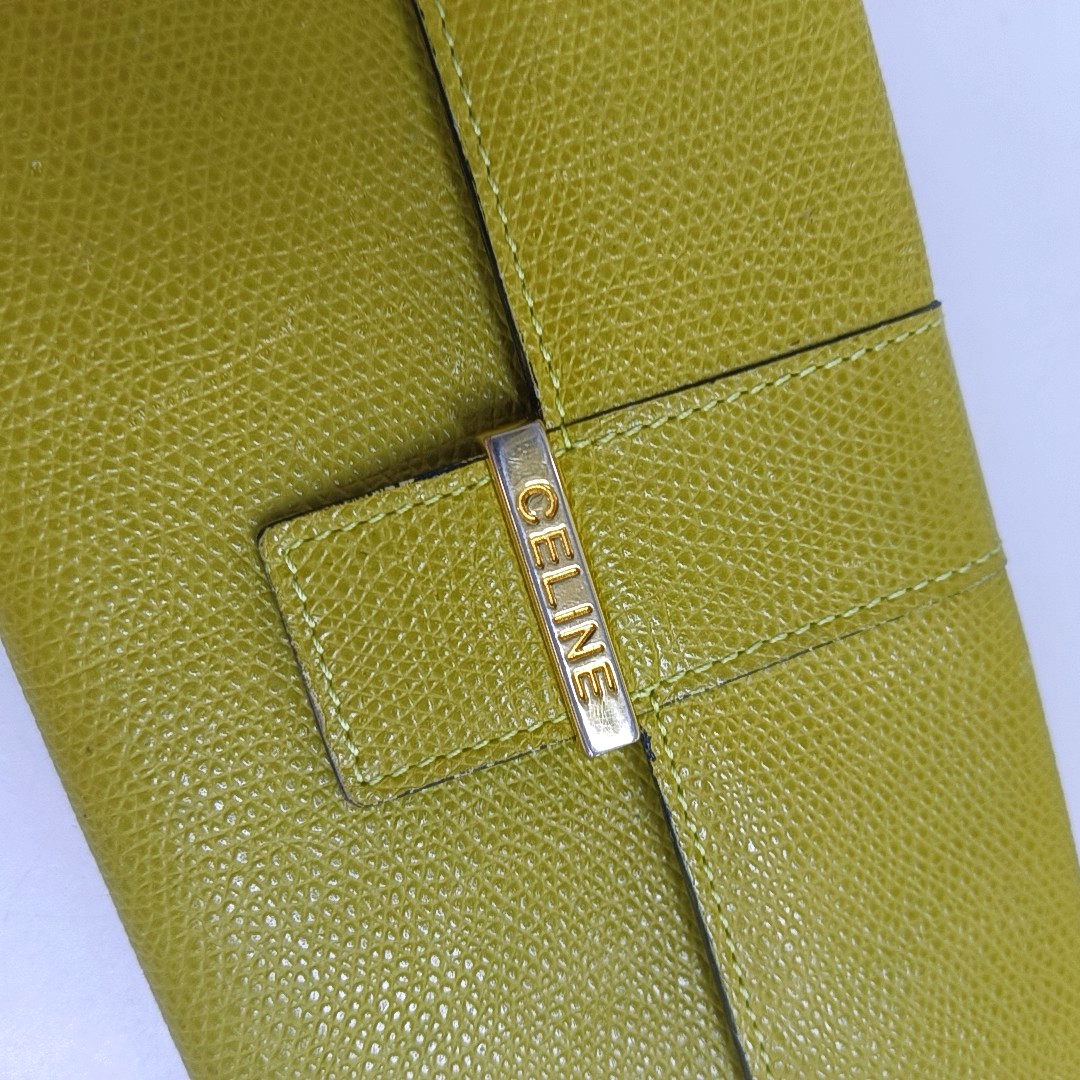 CELINE Yellow Cow Leather Embossed Wallet Golden hardware-(SKU)-944838717