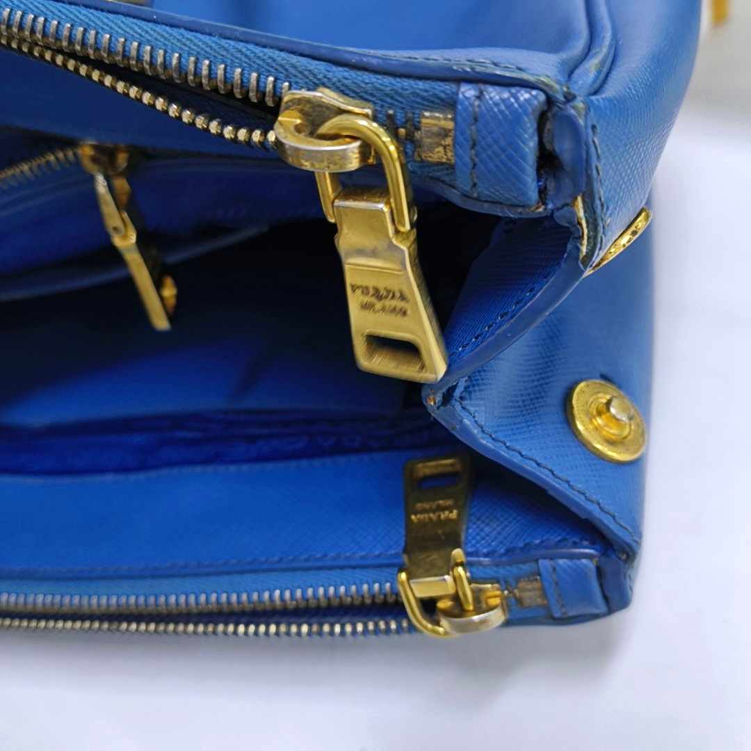 PRADA Galleria Large size Dark Blue Cowhide Logo Crosshatch Killer Bag Single Shoulder Bag Golden hardware Removable shoulder strap-(SKU)-959580601