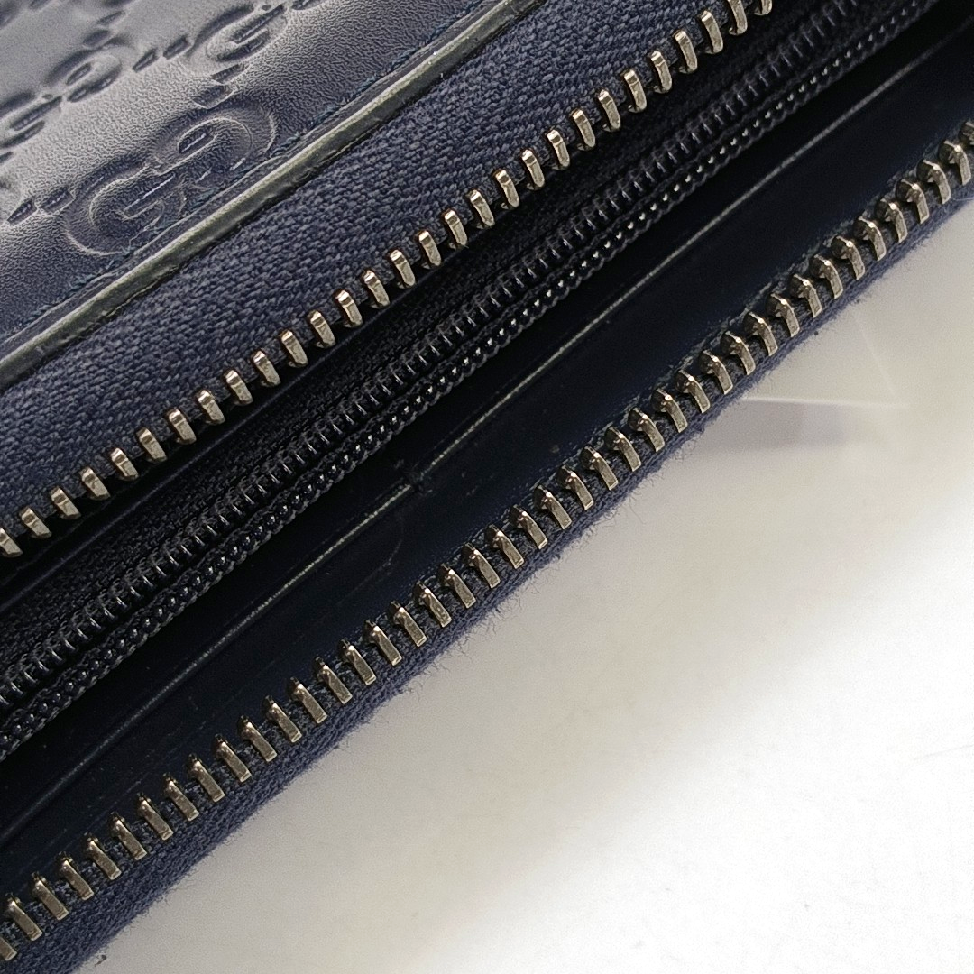 GUCCI Dark blue leather old-favorite textured wallet Silver Hardware-(SKU)-951353413