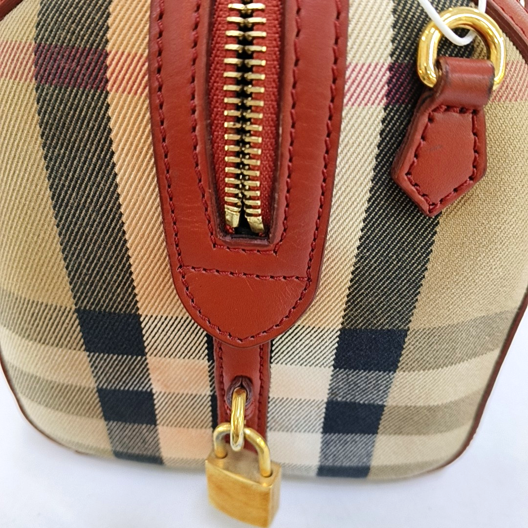 BURBERRY Alchester Red Canvas Handbag Golden hardware-(SKU)-959788155