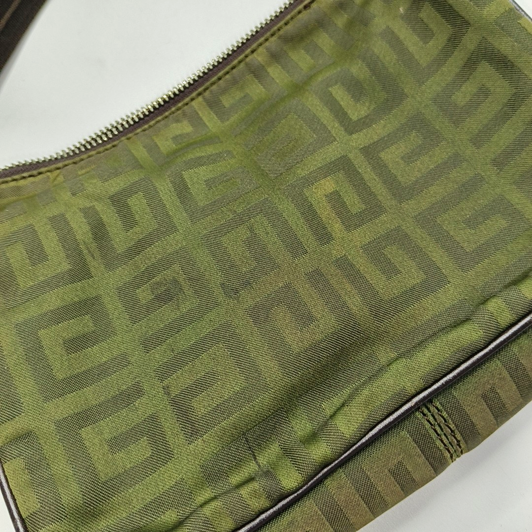 GIVENCHY Deep Green Fabric Floral Single Shoulder Bag Silver Hardware-(SKU)-931311105