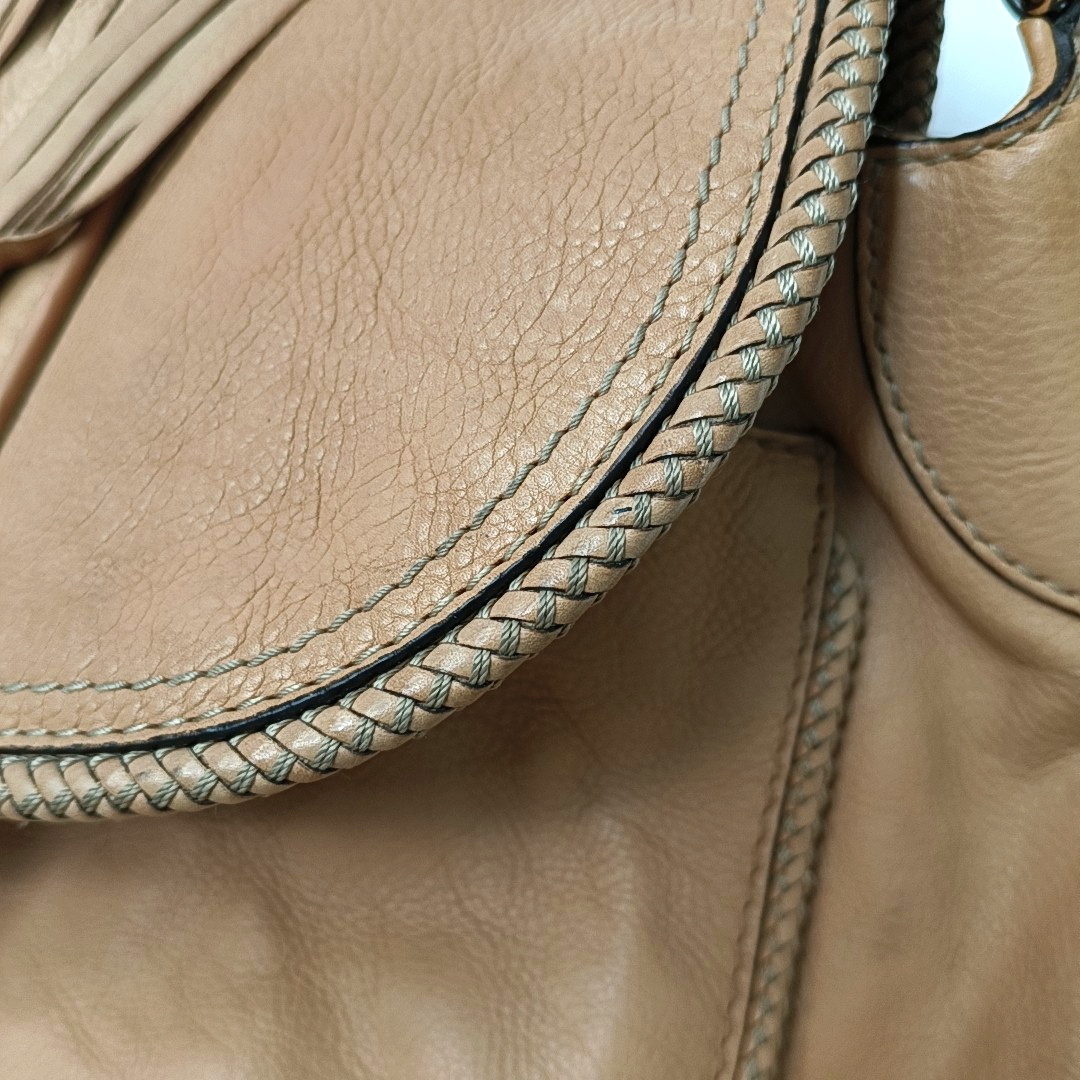 GUCCI Tote bag Khaki Calfskin Leather Fringe Single Shoulder Bag with Handbag Golden hardware-(SKU)-944545020