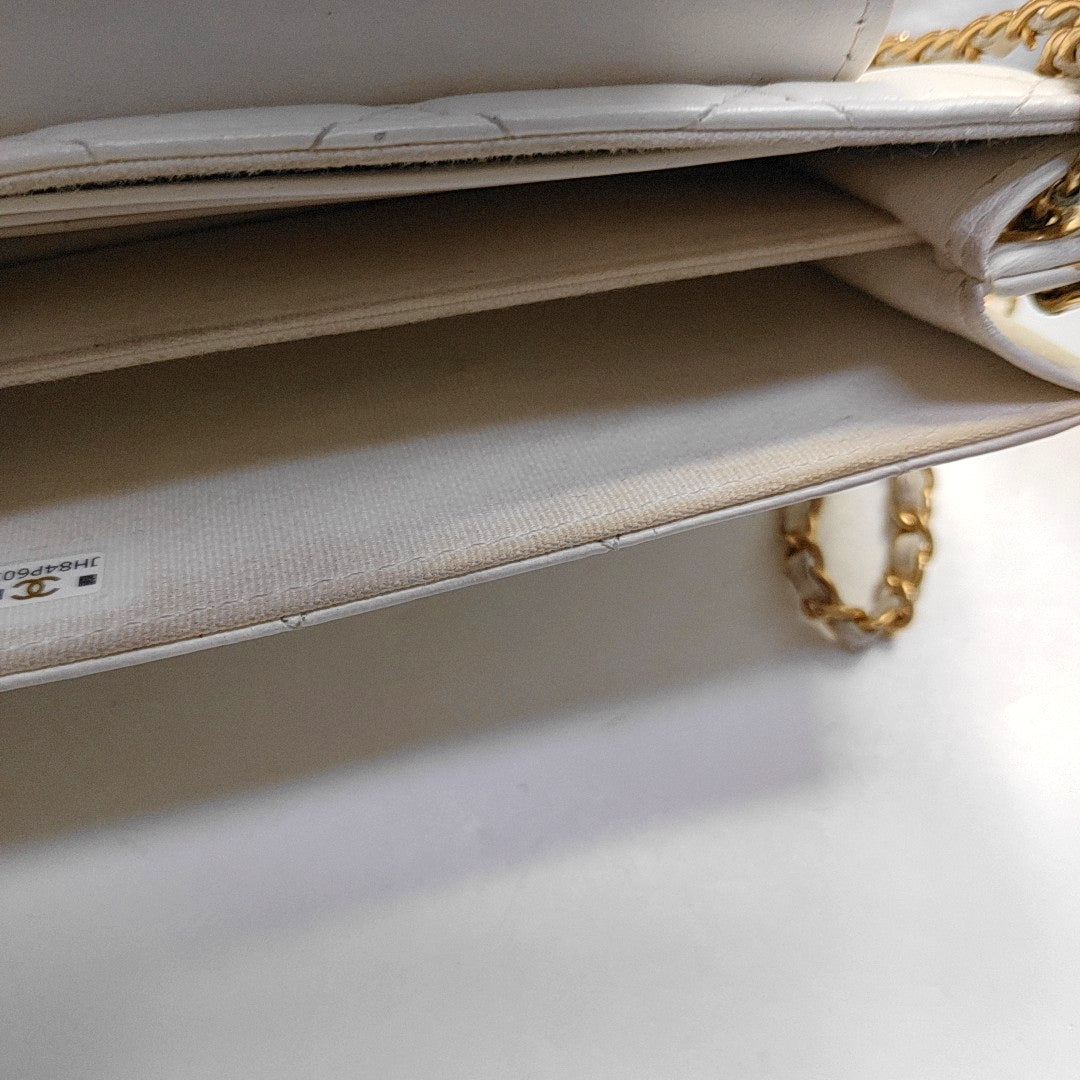 CHANEL WOC White Lamb Skin Quilted Monogram Shoulder Bag Crossbody with Gold Hardware-(SKU)-968492386