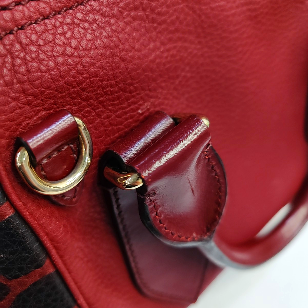 BURBERRY Red Leather Fringe Shoulder Bag Golden hardware-(SKU)-947960659
