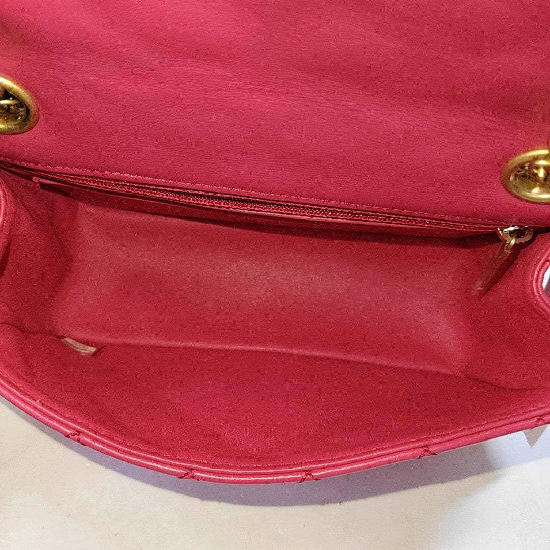 CHANEL 2.55 mini magenta leather quilted diamond pattern crossbody bag shoulder bag gold hardware 30 opening-(SKU)-968192452