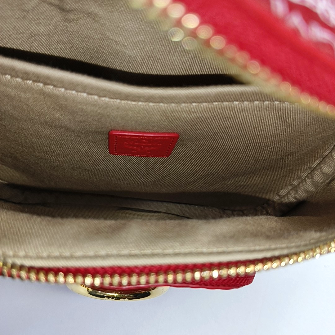 MCM KLASSIK Small size Red Coated Canvas Printed Shoulder Bag Crossbody Golden hardware Removable shoulder strap-(SKU)-952009308
