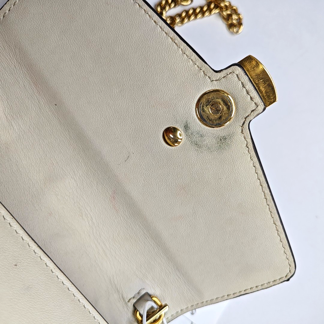 GUCCI Sylvie Super mini White Cowhide Stripe Strap Serbia Single Shoulder Bag Tote Golden hardware Removable shoulder strap-(SKU)-948580042