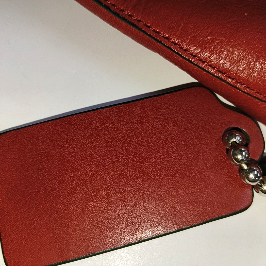 COACH DUFFLE Red Leather Carriage Shoulder Bag Silver Hardware Removable shoulder strap-(SKU)-939673565