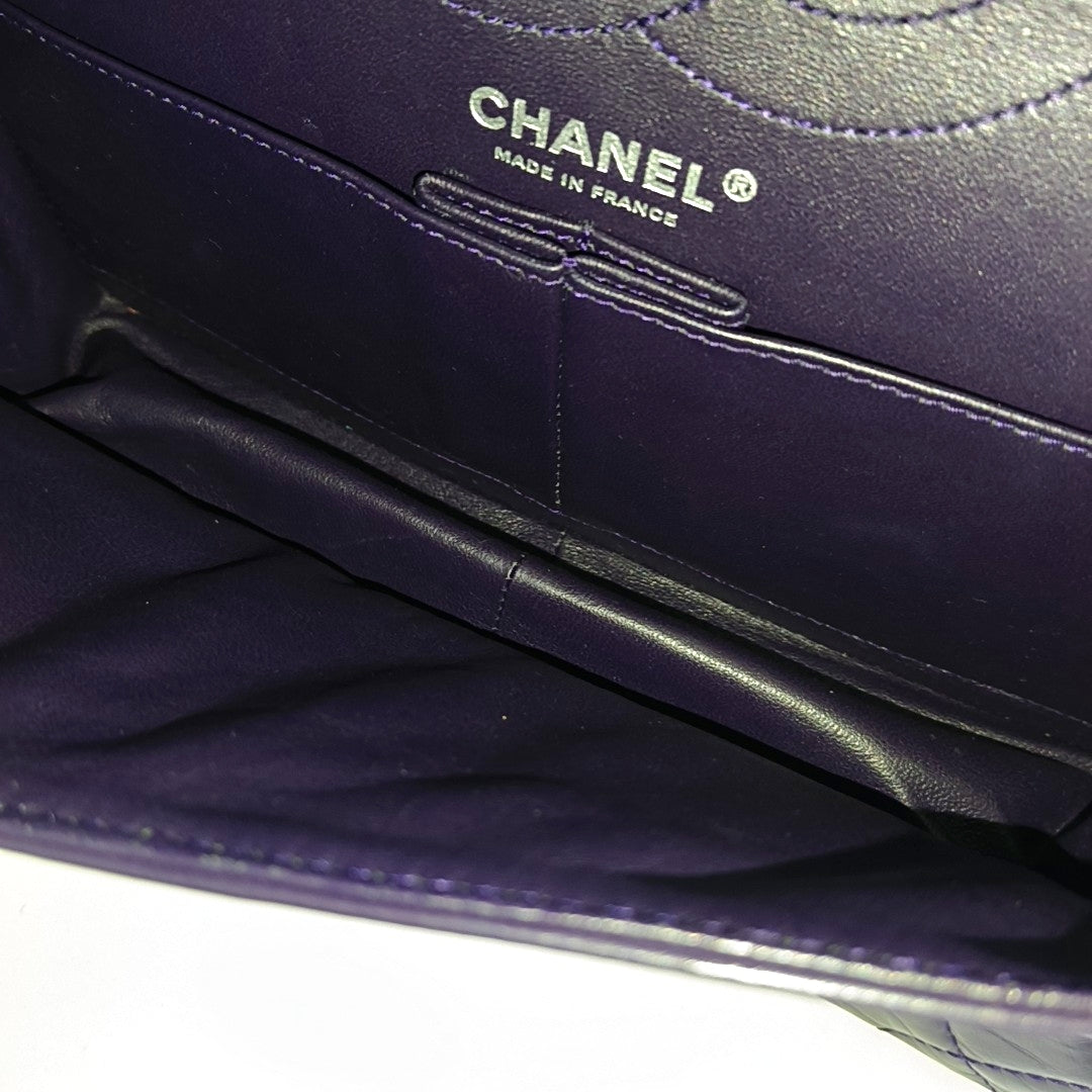 CHANEL 2.55 Large Purple Calfskin Quilted Chevron Single Shoulder Bag with Palladium Hardware-(SKU)-966463850