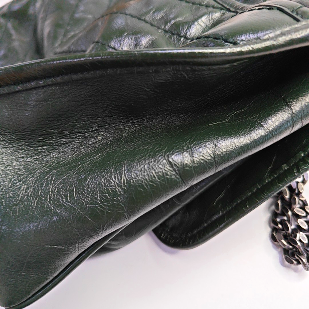 YSL NIKI Medium Size Dark Green Calf Leather V-Stitch Crinkle Single Shoulder Bag Crossbody Bag Black Hardware-(SKU)-961734723