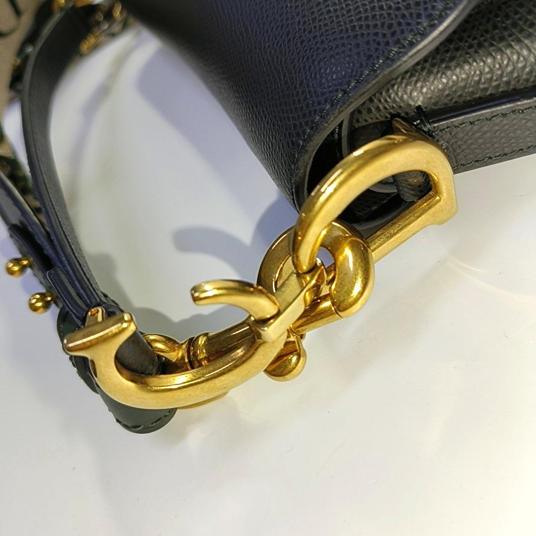 DIOR Saddle Mini Black Leather Saddle Bag Shoulder Bag Crossbody Bag Tote Bag Golden Hardware Removable Strap-(SKU)-964856493