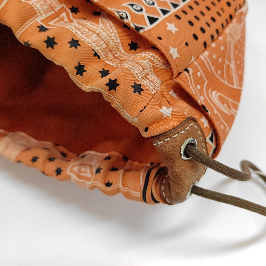 HERMÈS Fourbi 20 Orange Satin Printed Clutch Silver Hardware Tstamp-(SKU)-955960745