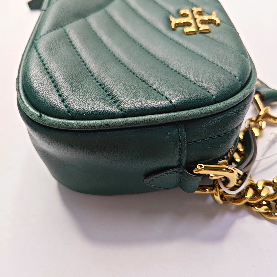 TORY BURCH Kira Small size Dark Green Sheepskin Quilted Crossbody Single Shoulder Bag Golden hardware-(SKU)-936318377