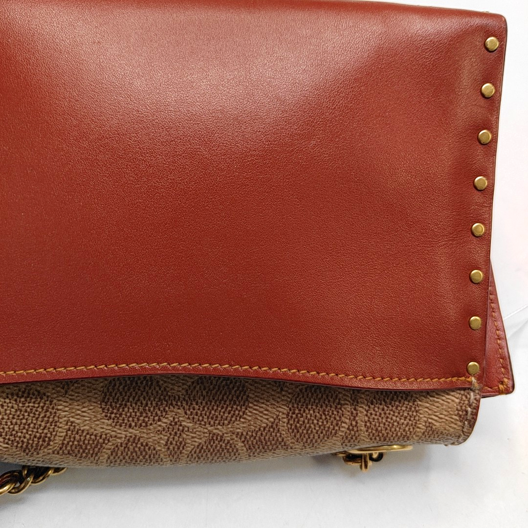COACH PARKER 18 Brown Coated Canvas Monogrammed Studs Crossbody Shoulder Bag Golden hardware-(SKU)-944285676