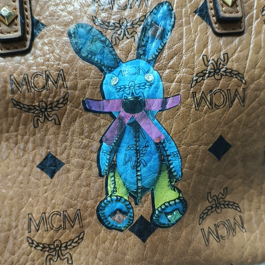 MCM ANYA mini Cognac coated canvas old flower rabbit crossbody bag, handbag Golden hardware Removable shoulder strap-(SKU)-951890333