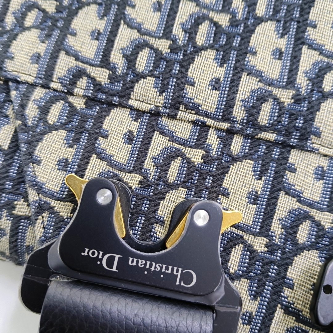 DIOR Saddle Medium Size Blue Canvas Monogrammed Saddle Bag Shoulder Bag Crossbody Bag Silver Hardware-(SKU)-954922052