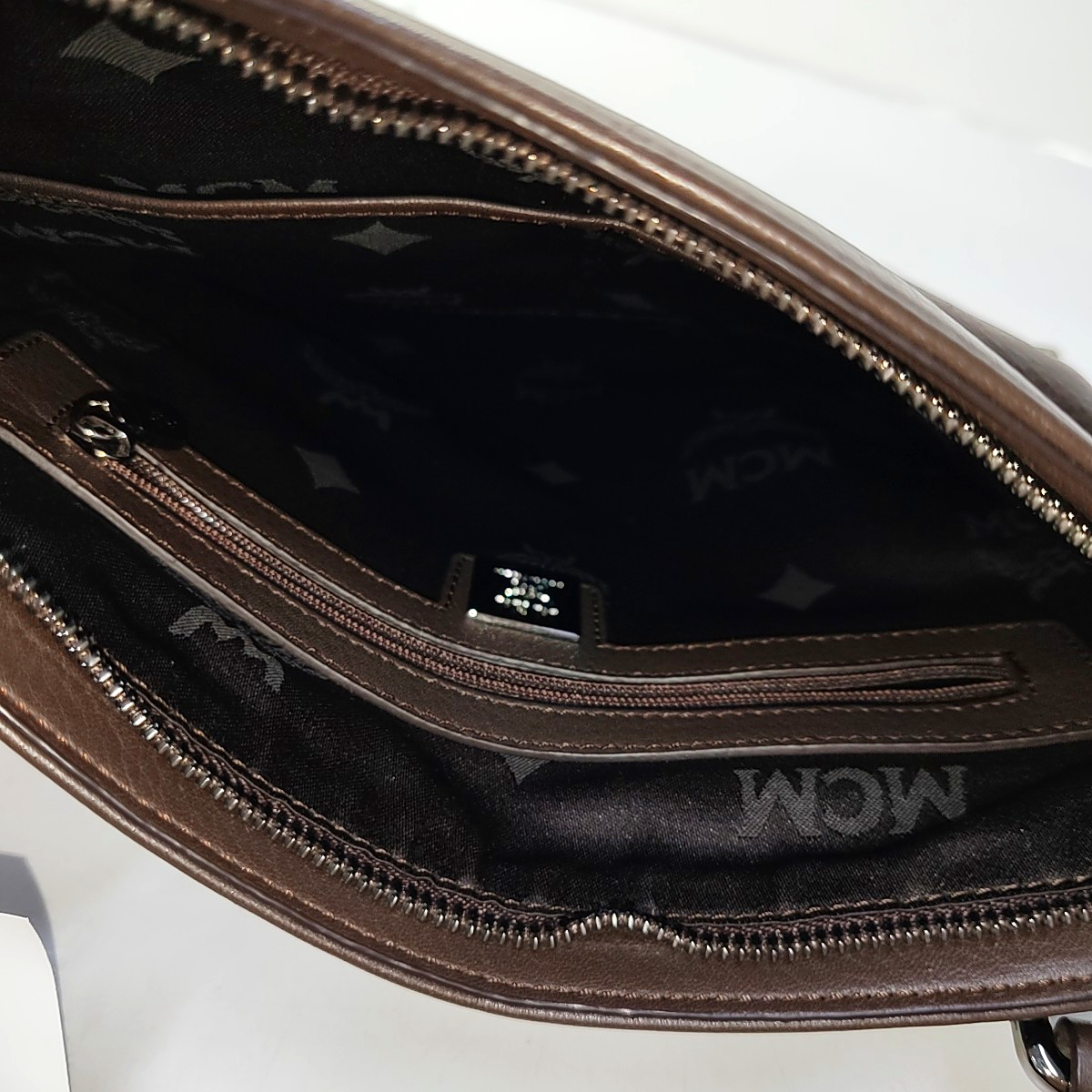 MCM Dark Brown Leather Cutout Crossbody Shoulder Bag Silver Hardware-(SKU)-944545027