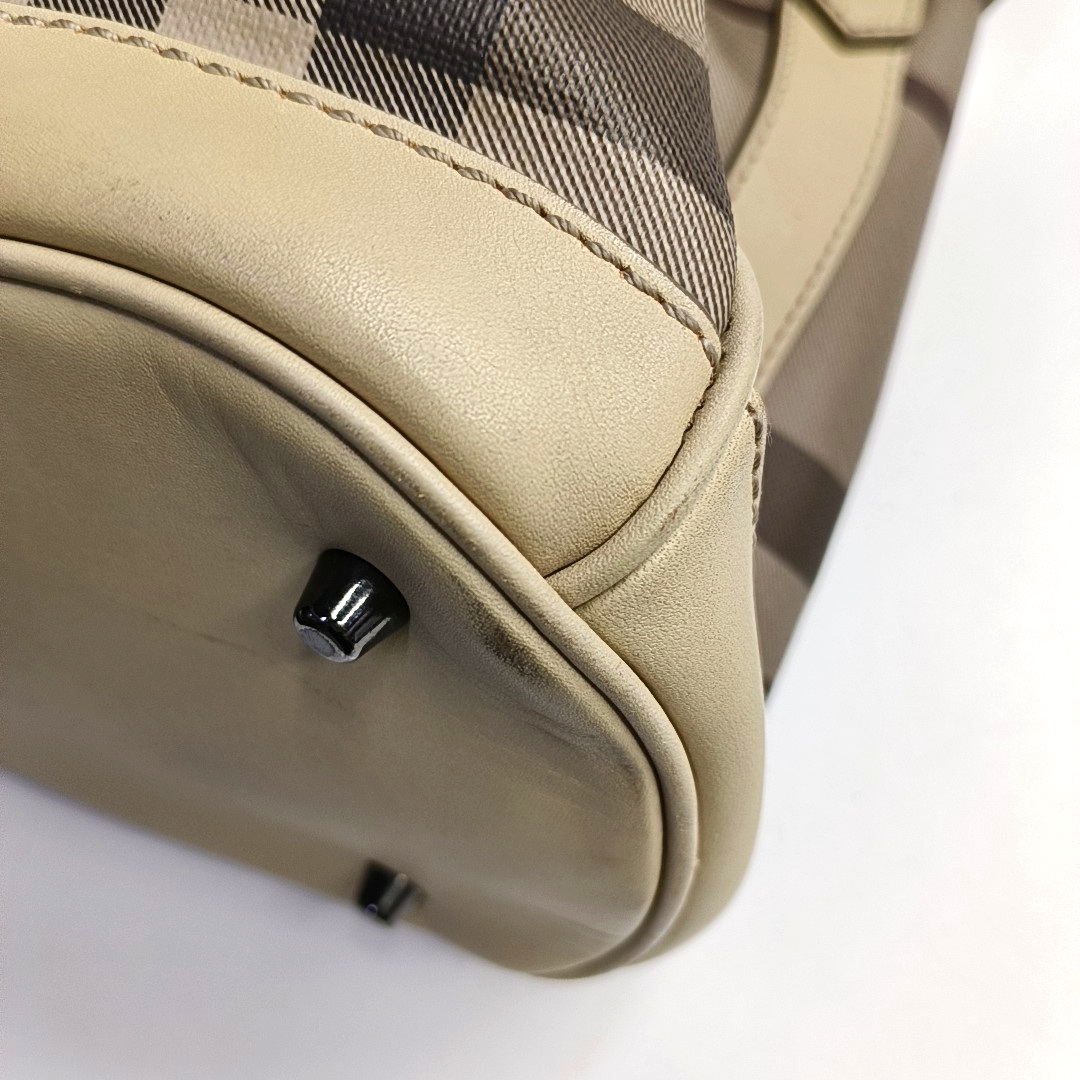 BURBERRY Smoked Check Medium size Light Gray Coated Canvas Shoulder Bag Tote Ruthenium color hardware Removable shoulder strap-(SKU)-951094751