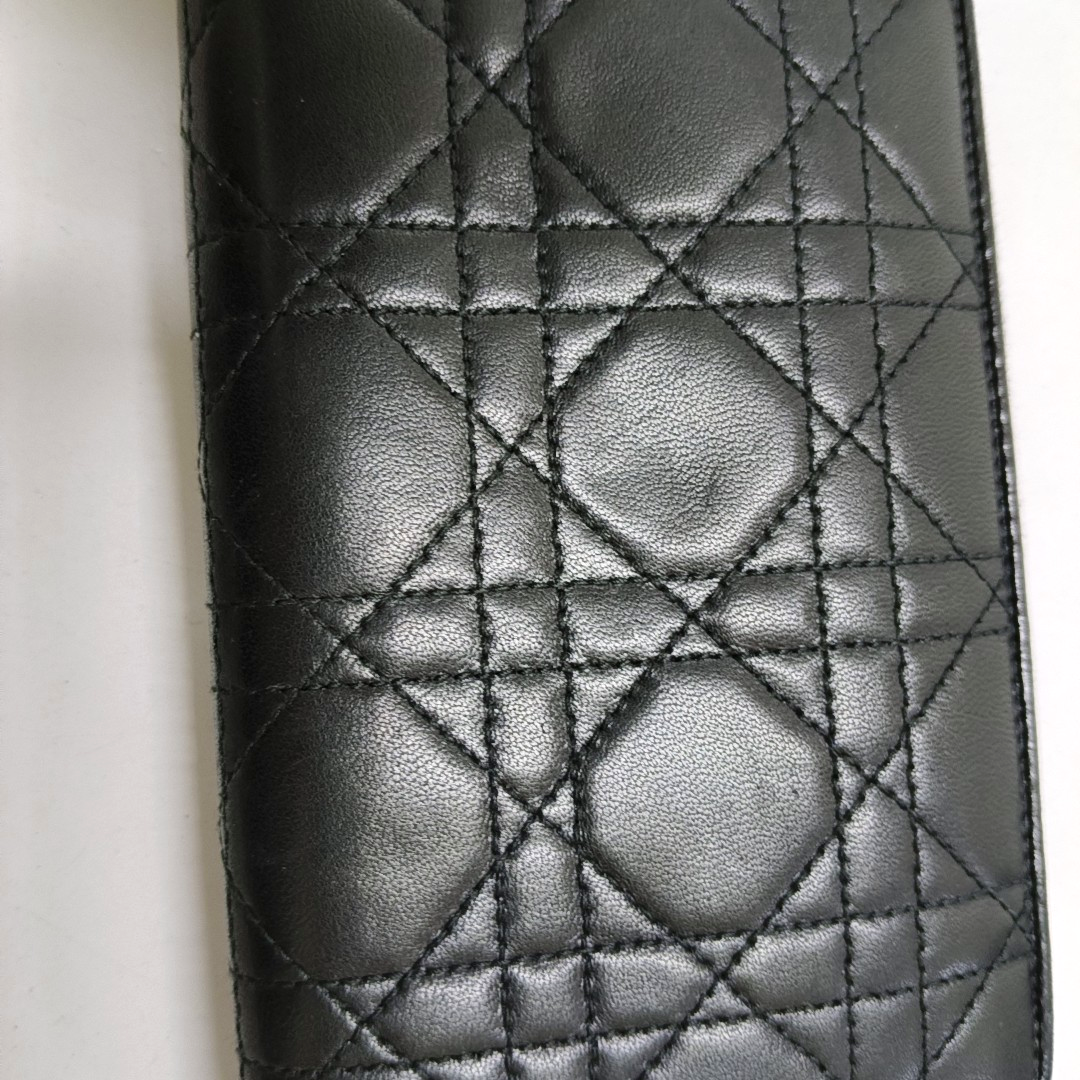 DIOR Lady Dior Black Lamb Leather chevron pattern Wallet Silver Hardware-(SKU)-951110032