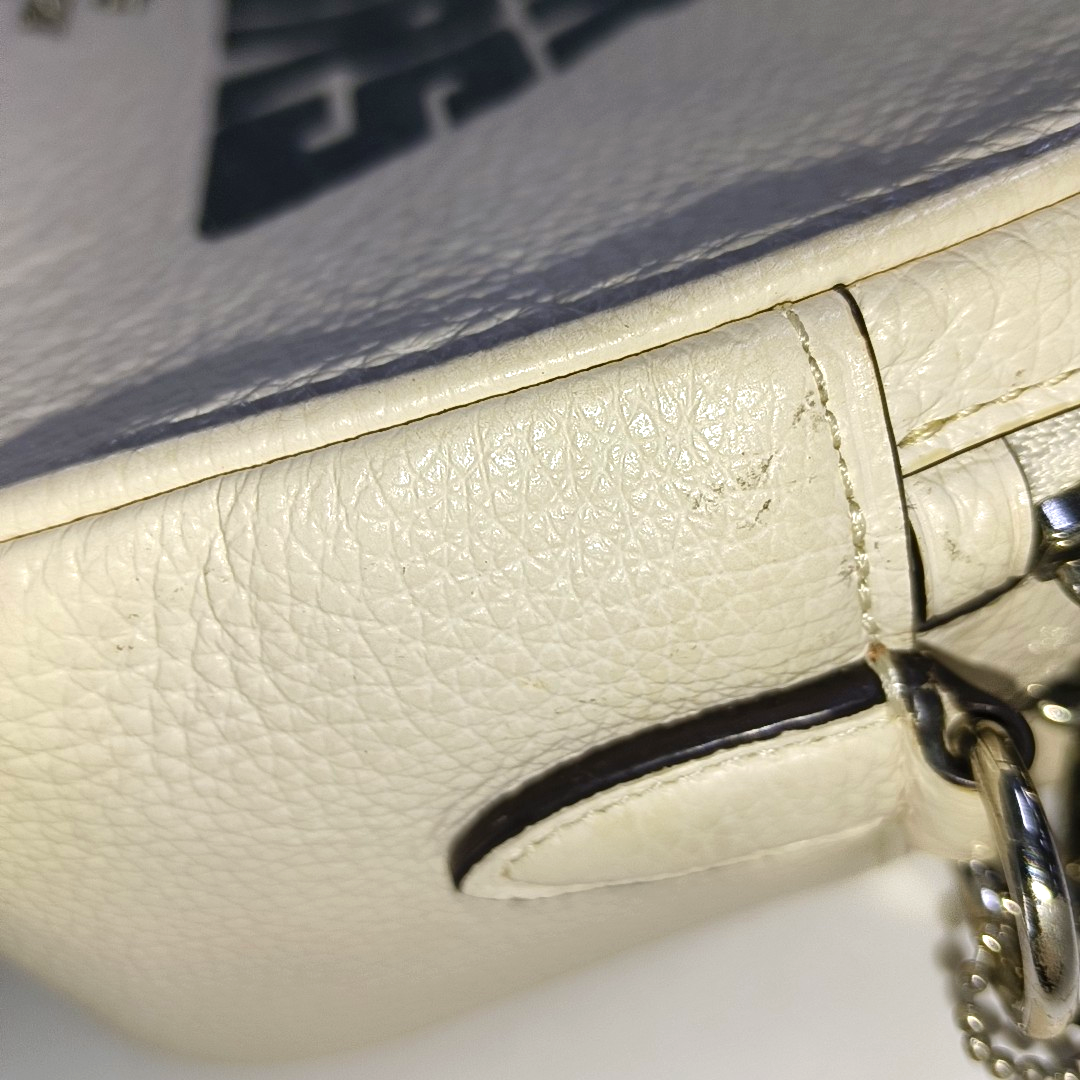 COACH Camera Bag White Leather Print Crossbody Single Shoulder Bag Silver Hardware Removable shoulder strap-(SKU)-941273974