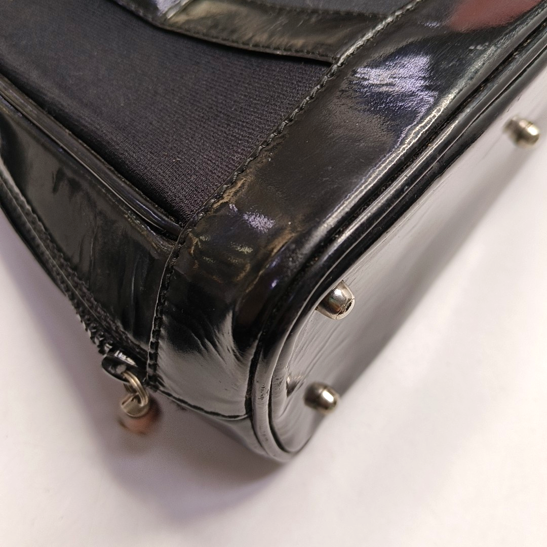 GUCCI Black Fabric Bamboo Handle Handbag Silver Hardware-(SKU)-945627916