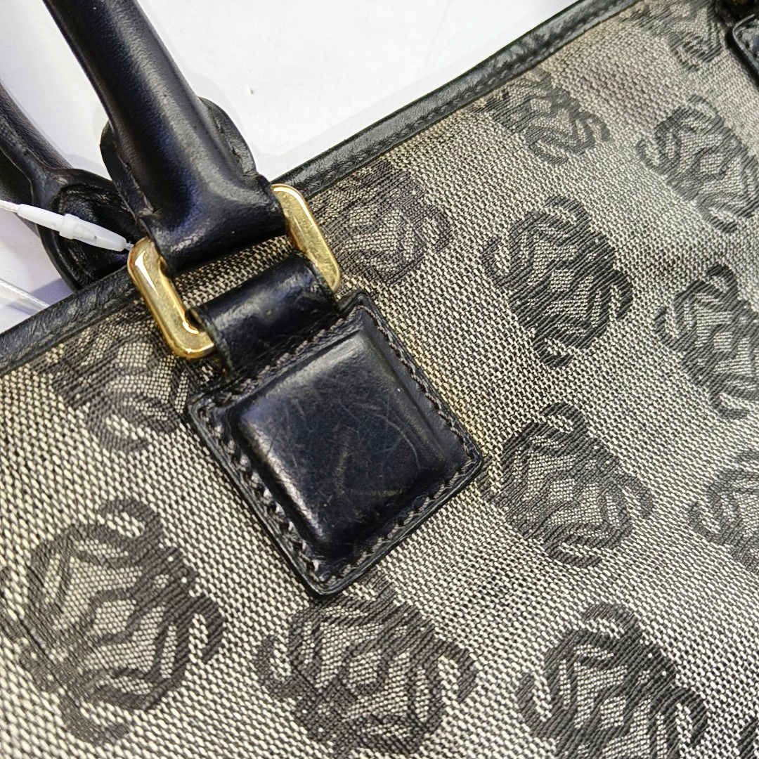 LOEWE Tote bag Gray Coated Canvas Monogram Floral Print Handbag Golden hardware-(SKU)-946029178