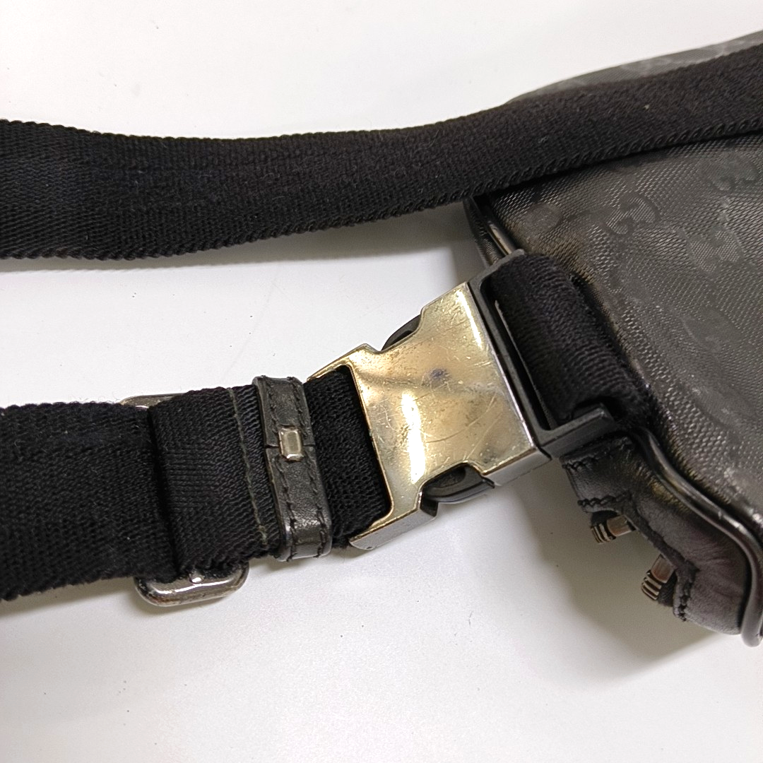 GUCCI GG Imprime Black涂层帆布老花腰包腰包/胸包 Silver Hardware-(SKU)-953665955