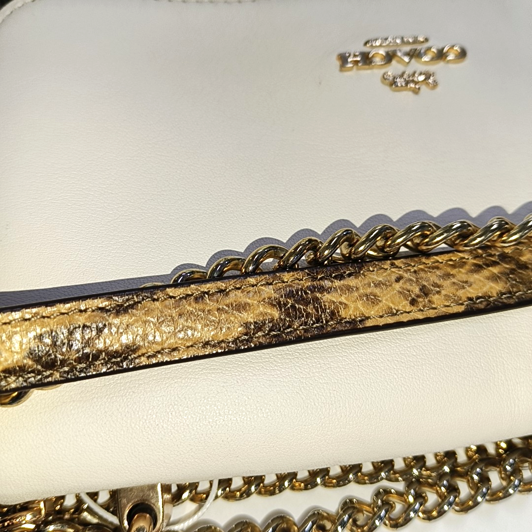 COACH KLARE Beige Leather Old Flower Embossed Crossbody Bag Shoulder Bag Golden hardware-(SKU)-942136285