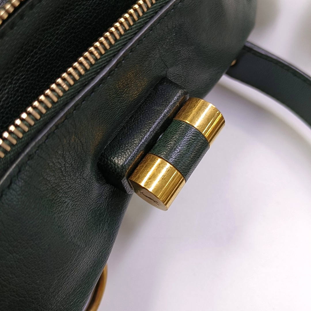 YSL RIVE GAUCHE Dark Green Cowhide Handbag Single Shoulder Bag Crossbody Golden hardware-(SKU)-956521580