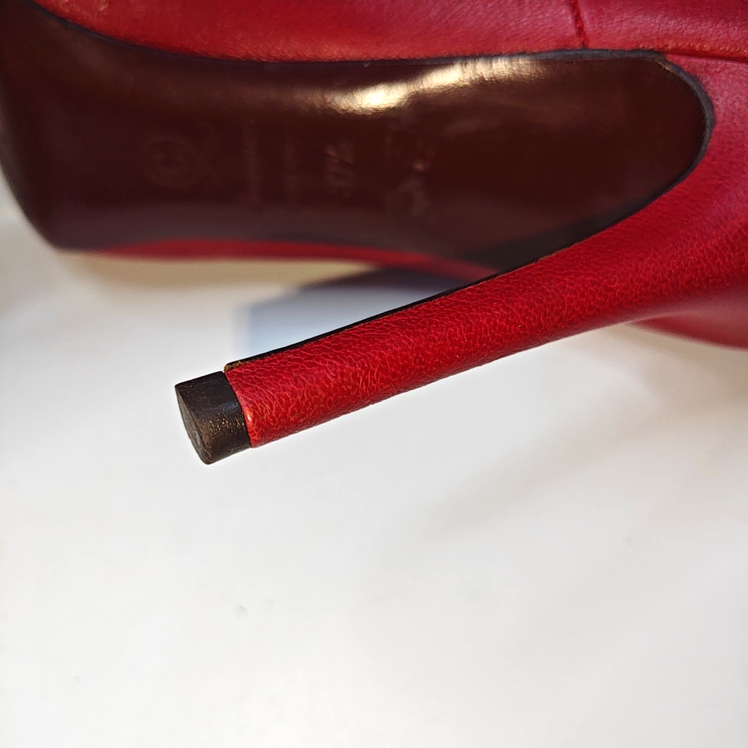 Alexander McQUEEN 37.5code Autumn red leather women's high heels-(SKU)-942694405