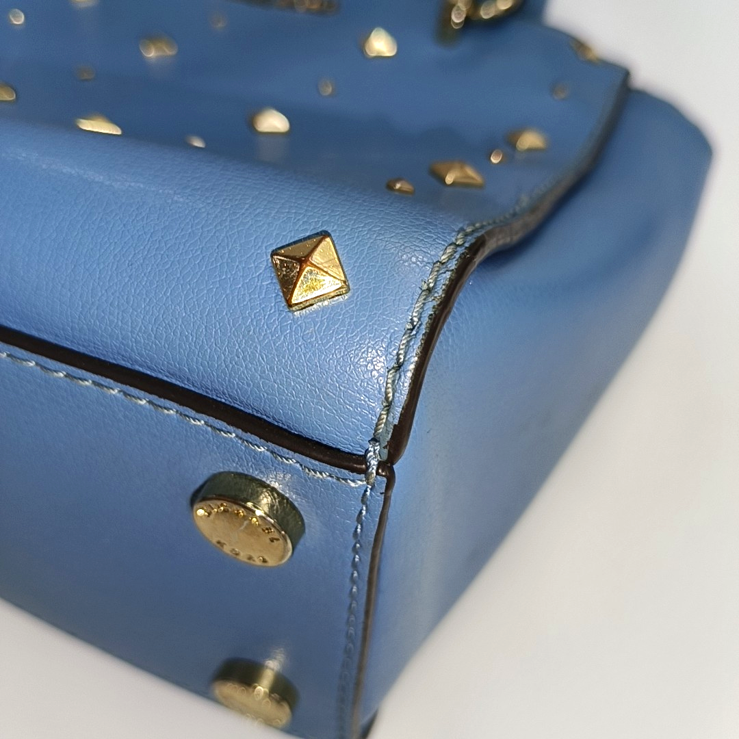 MICHAEL KORS Tote bag Small size Blue Cowhide Studs Single Shoulder Bag Tote Bag Crossbody Bag Golden hardware Removable shoulder strap-(SKU)-929655506