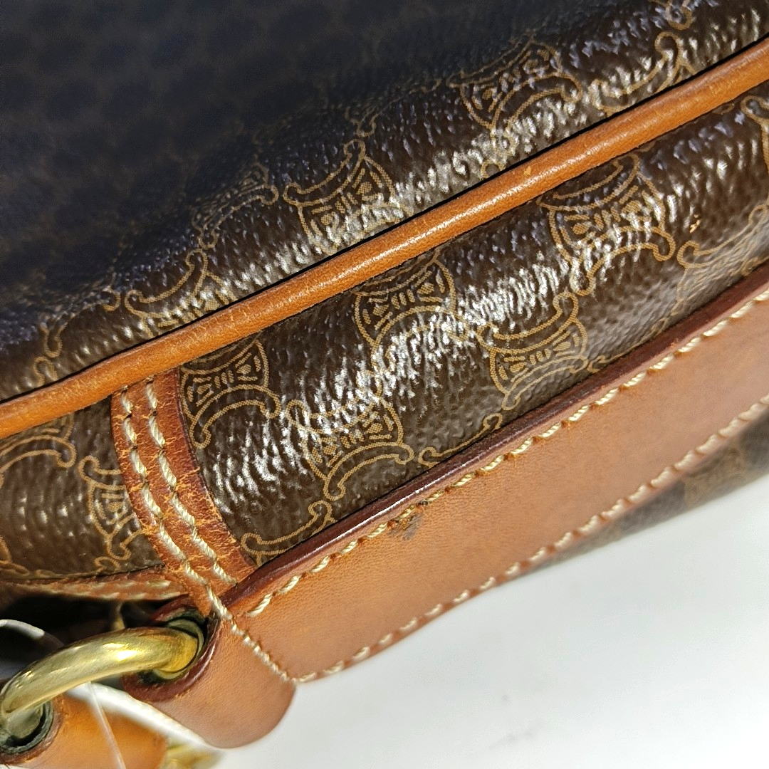 CELINE Brown Coated Canvas Triumph Gate Single Shoulder Crossbody Bag Golden hardware-(SKU)-14339227