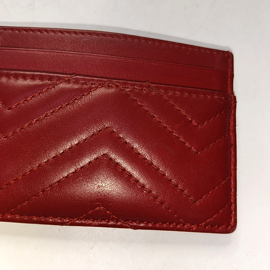 GUCCI GG Marmont Red leather quilted wave-pattern card holder Golden hardware-(SKU)-957726632