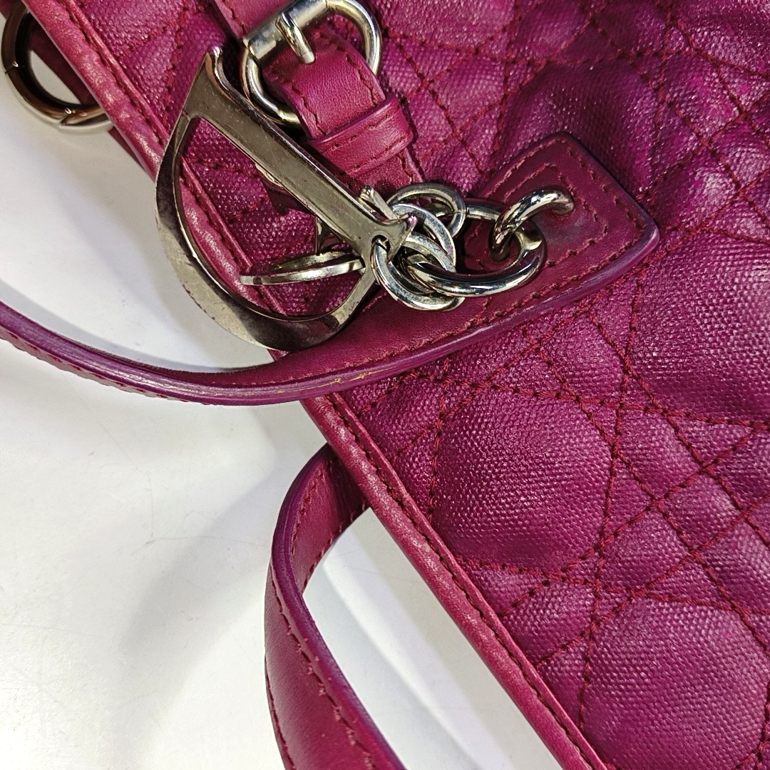 DIOR Panarea Cerise Coated Canvas Weave Pattern Jacquard Single Shoulder Bag Handbag Silver Hardware-(SKU)-954096914