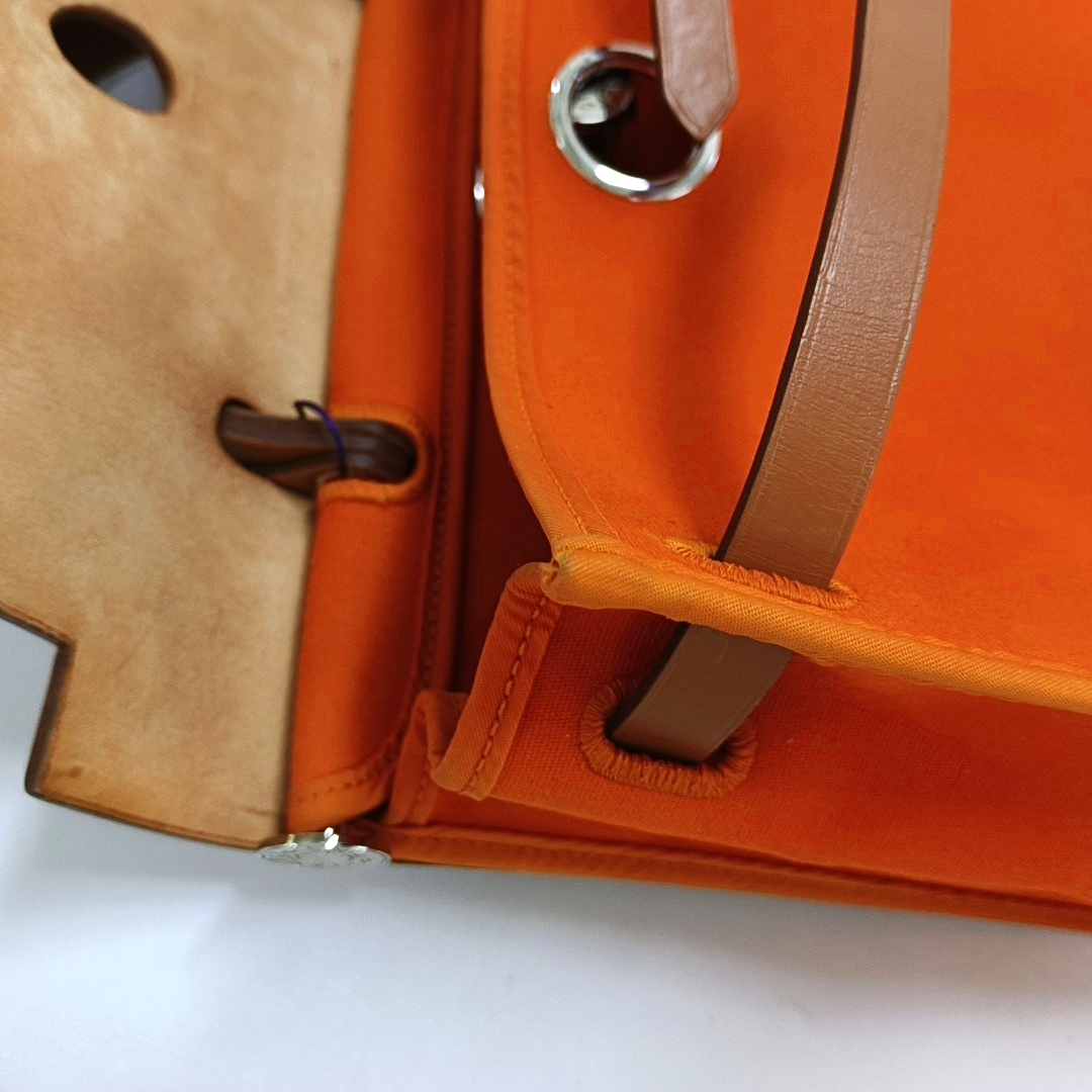 HERMÈS Herbag 31 Orange Canvas Tote Shoulder Bag with Silver Hardware-(SKU)-958901332