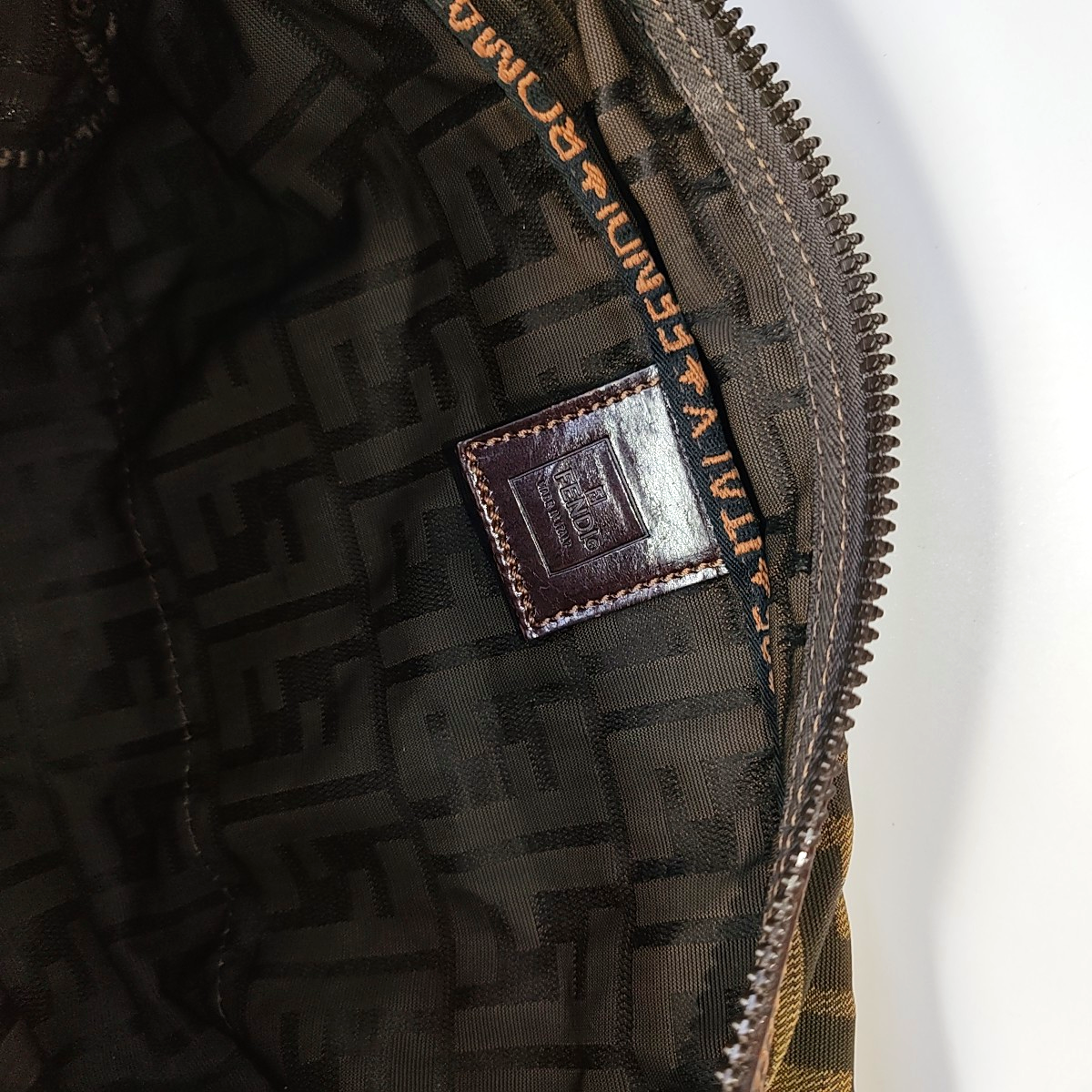 FENDI 棕色织物双F提花手拿包 Silver Hardware-(SKU)-934821117