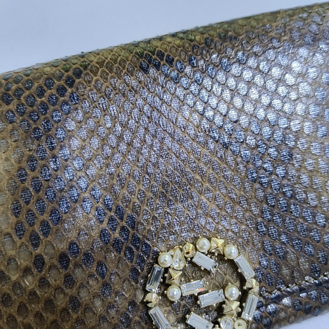 GUCCI Queen Margaret Brown Snake Leather Embossed Wallet Golden hardware-(SKU)-958381527