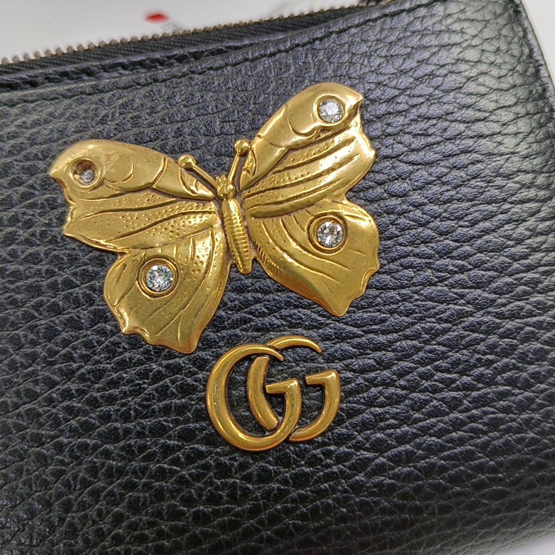 GUCCI GG Marmont Black Cow Leather Inset Wallet Golden hardware-(SKU)-956104882