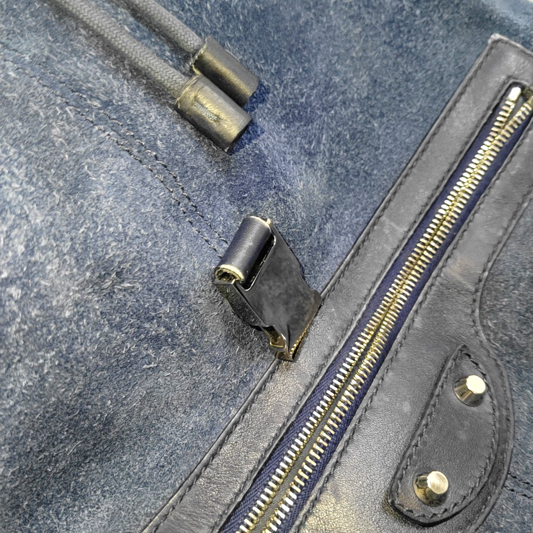 BALENCIAGA Classic City Blue Suede Leather Studs Backpack Silver Hardware-(SKU)-956769787