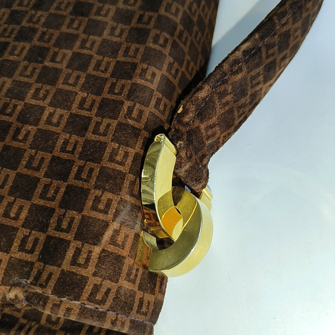 GUCCI Deep Brown Velvet Leather Single Shoulder Bag Golden hardware-(SKU)-13814601