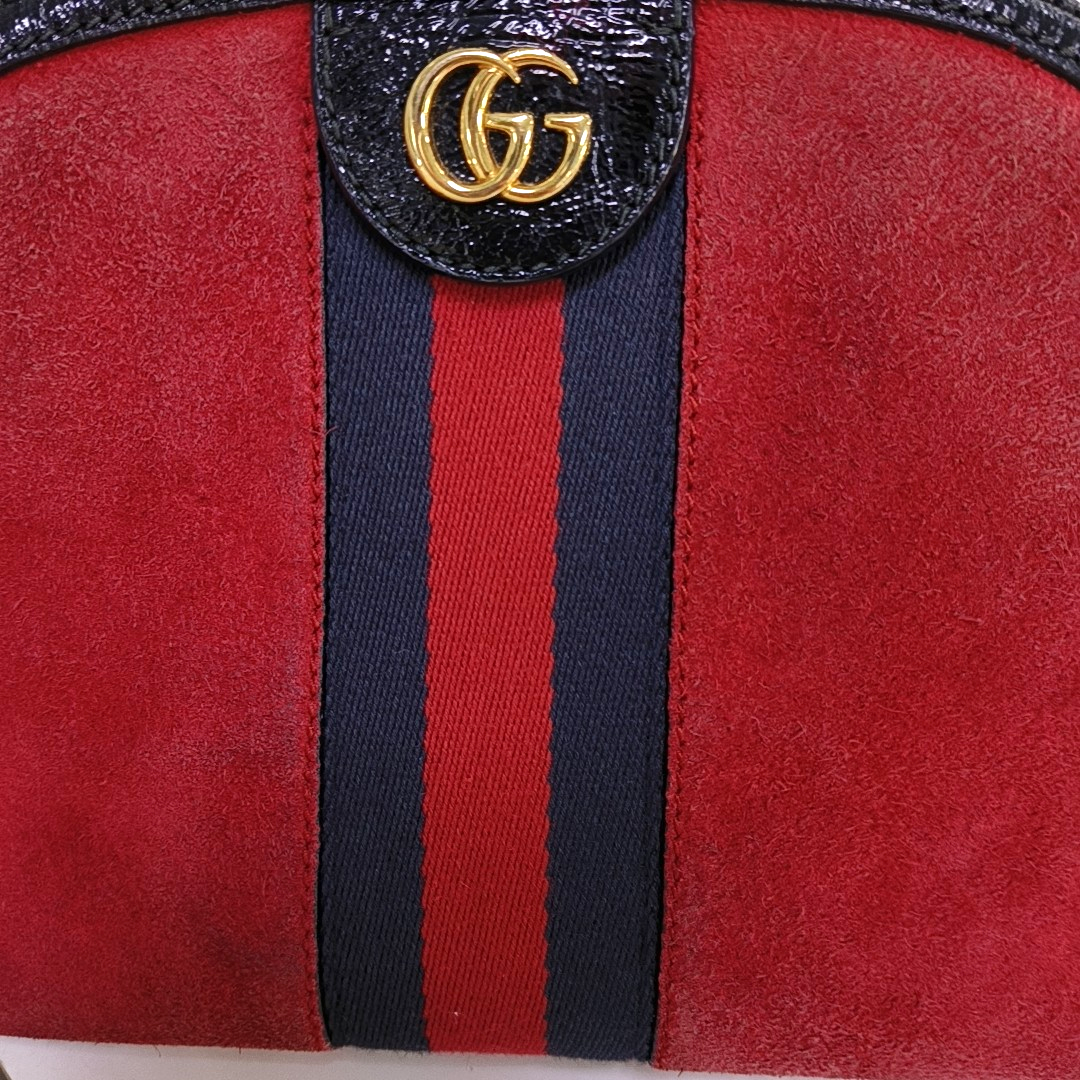 GUCCI Ophidia Small size Pink suede leather striped ribbon single shoulder bag Golden hardware-(SKU)-952555728
