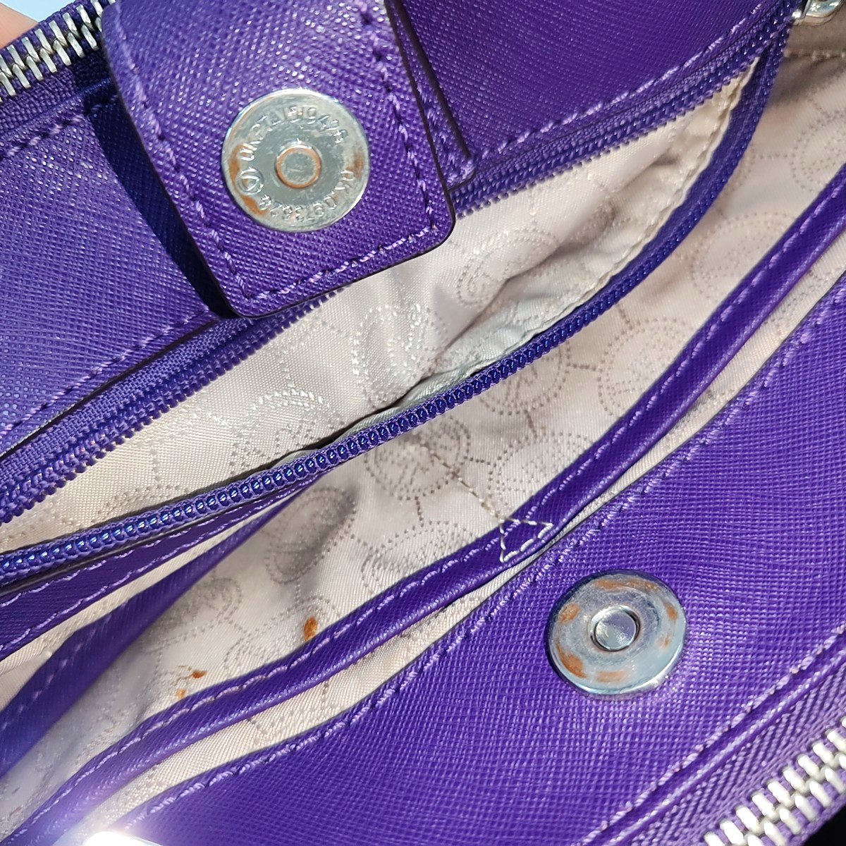 MICHAEL KORS Small size Purple Leather Textured Studs Single Shoulder Bag Handbag Crossbody Silver Hardware Removable shoulder strap-(SKU)-930756966