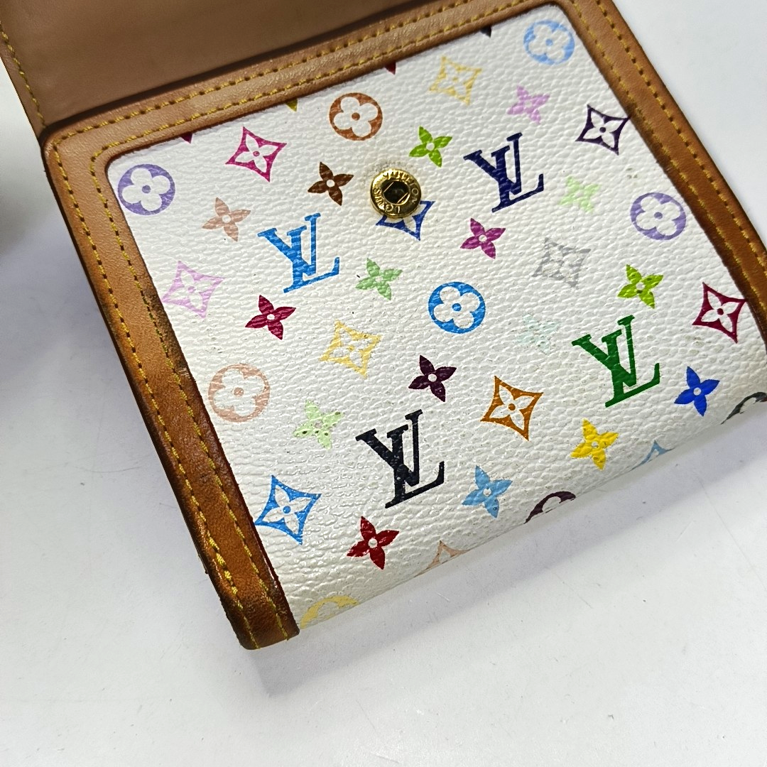 LOUIS VUITTON INTERNATIONAL White Tricolor Coated Canvas Monogrammed Wallet Golden hardware-(SKU)-956534892