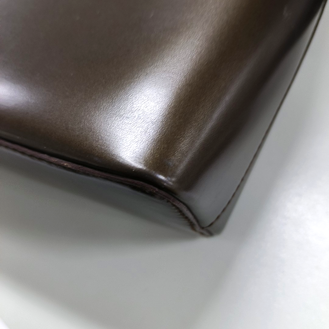 LOEWE T Pouch Dark Brown Leather Handbag Silver Hardware-(SKU)-13379220