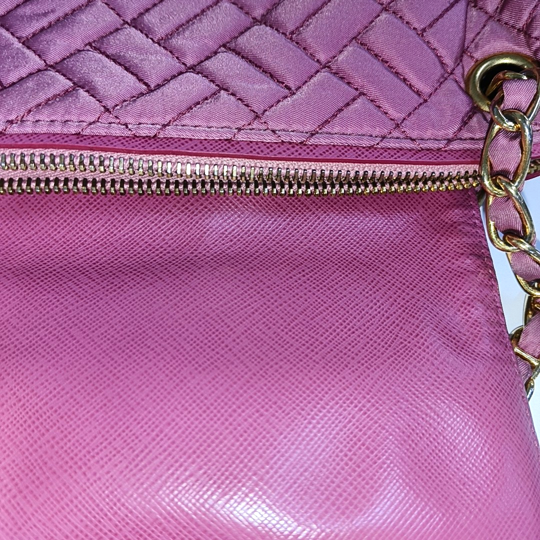PRADA Pink Fabric Quilted Tassel Crossbody Bag Golden hardware-(SKU)-932708784