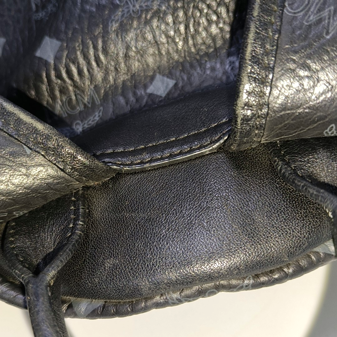 MCM STARK Small size Black Coated Canvas Monogram Studs Backpack Golden hardware-(SKU)-942517154
