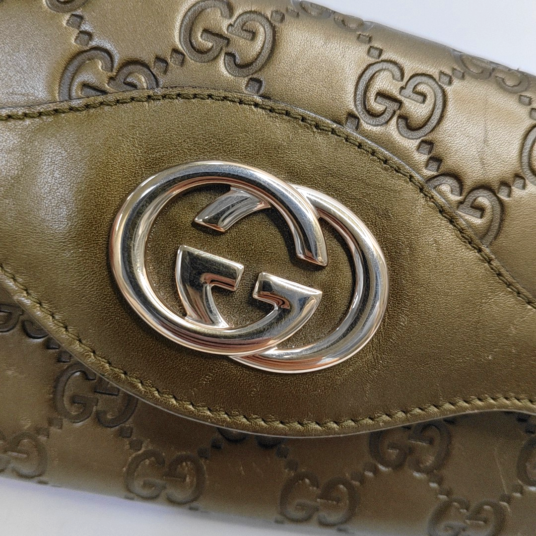 GUCCI Yellow-Green Calfskin Monogram Embossed Wallet Golden hardware-(SKU)-949959862