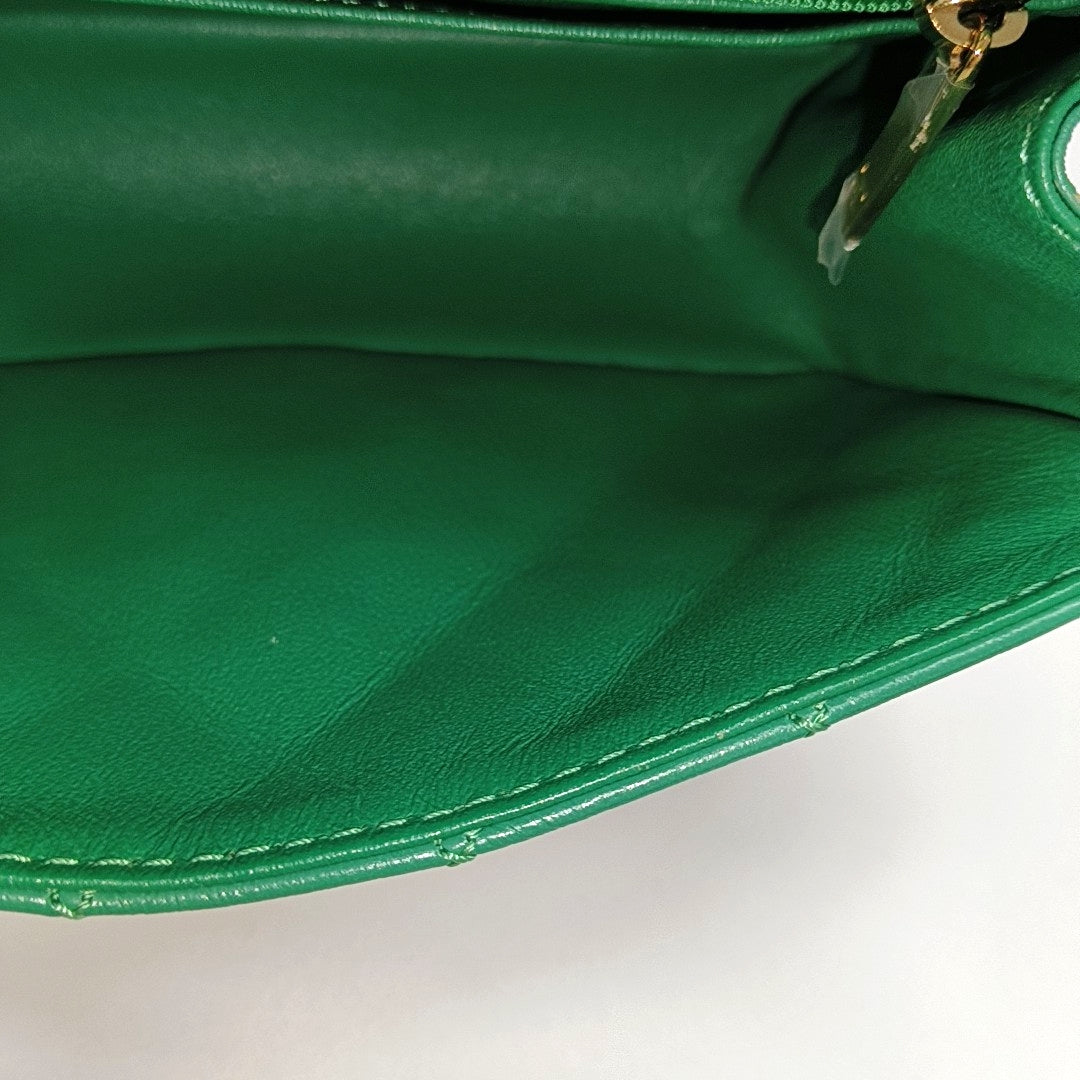CHANEL 2.55 Mini Green Leather Quilted Chain Crossbody Shoulder Bag with Gold Hardware, 28 Clasps-(SKU)-971035161