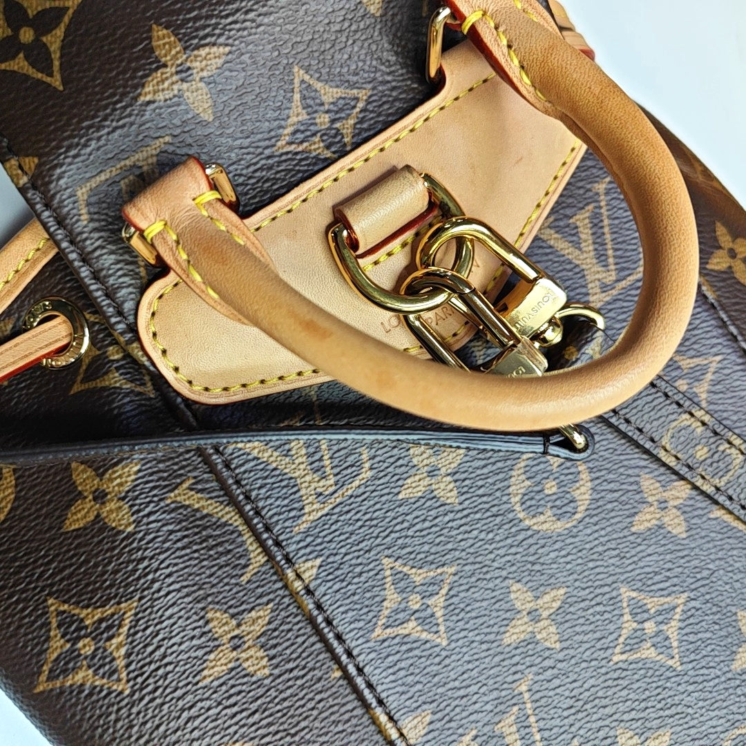 LOUIS VUITTON MONTSOURIS BB brown coated canvas Monogram backpack gold hardware 2 removable shoulder straps complete accessories-(SKU)-965720773