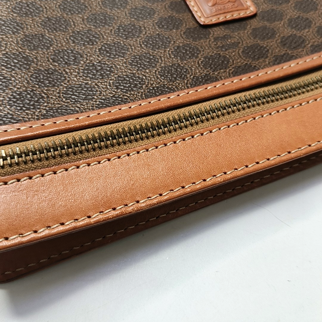 CELINE MACADAM CLUTCHES Brown Coated Canvas Triumph Clutch Golden hardware-(SKU)-947868204